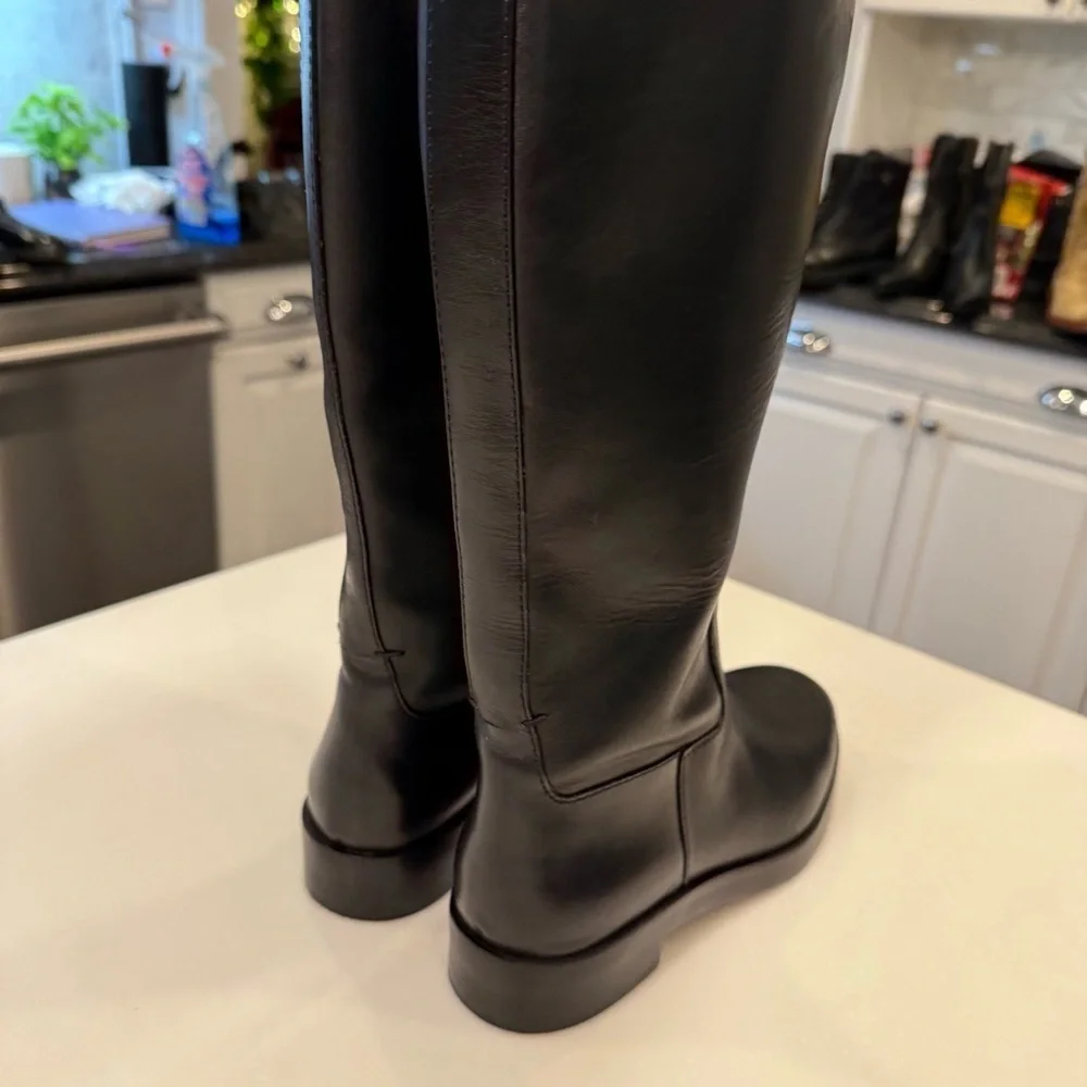 Tory Burch Women’s The Riding Boot Size 8 Black Leather Embossed Logo NEW